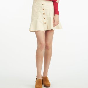 Peplum Mini Skirt in Stretch Corduroy