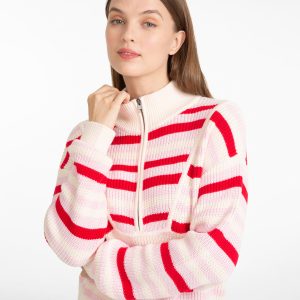 Quarter Zip Sweater in Mixed Stripe