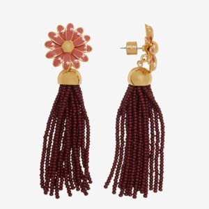Flower Beaded Tassel Earrings