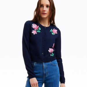 Embroidered Crewneck Cardigan