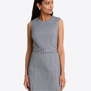 Sadie Belted Shift Dress in Textured Gingham