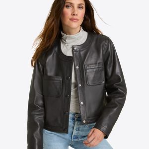Leather Collarless Jacket
