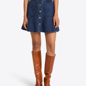 Button Front Denim Skirt