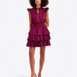 Alana Tiered Dress in Hammered Satin