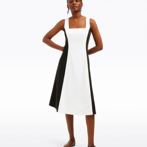 Genevieve Midi Dress in Black and White