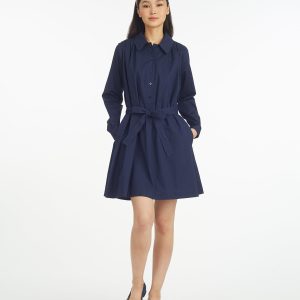 Ellie Pleated Shirtdress in Cotton Dobby
