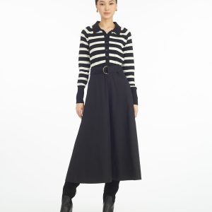 Darcy Mixed Media Dress in Black Stripe