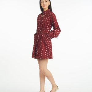 Lily Long-Sleeve Mini Dress in Burgundy Buds