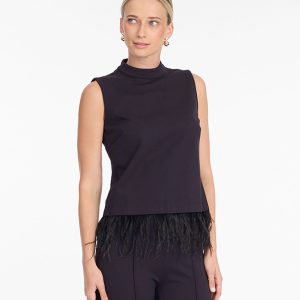 Sleeveless Top with Feather Trim