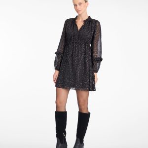Leah Long-Sleeve Mini Dress in Foil Dot