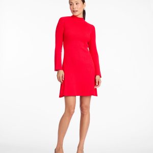Lennox Mockneck Ribbed Knit Dress in Red