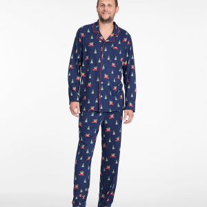 Men's Long-Sleeve Pajama Set in Holiday Trees