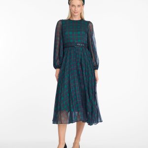 Maybelle Belted Midi Dress in Evergreen Tartan