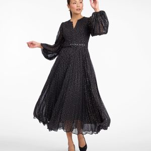 Maybelle Belted Midi Dress in Foil Dot