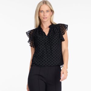 Ruffle Sleeve Top in Velvet Burnout