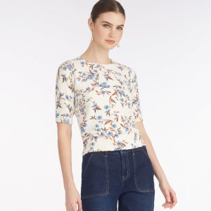 Short-Sleeve Floral Sweater
