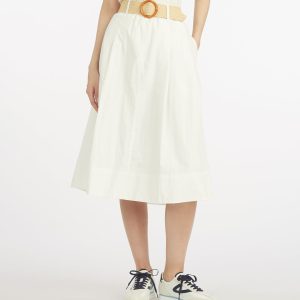 Contrast Belt Linen Skirt