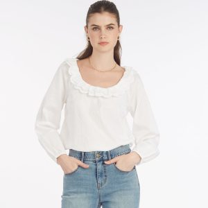 Reyna Long-Sleeve Top in Textured Shirting Stripe