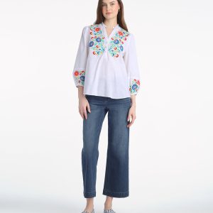 Long Sleeve Top with Floral Embroidery