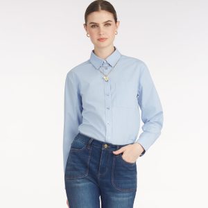 Long-Sleeve Button Down in Cotton Poplin
