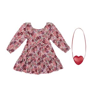 Girls' Long-Sleeve Floral Dress And Purse Set
